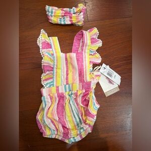 Jessica Simpson Pink and Yellow Striped Kids Matching Set